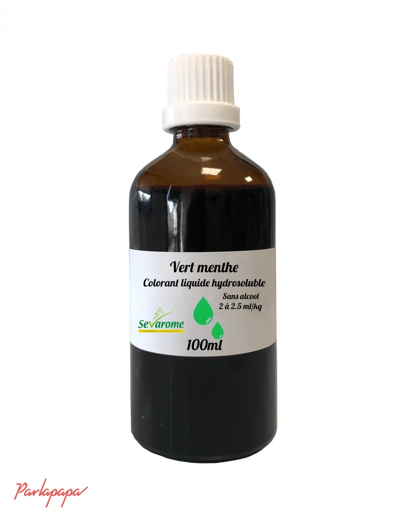 Colorant alimentaire vert menthe liquide hydrosoluble professionnel sans alcool 7018 - Contenance 100 ml - Couleur Vert menthe -