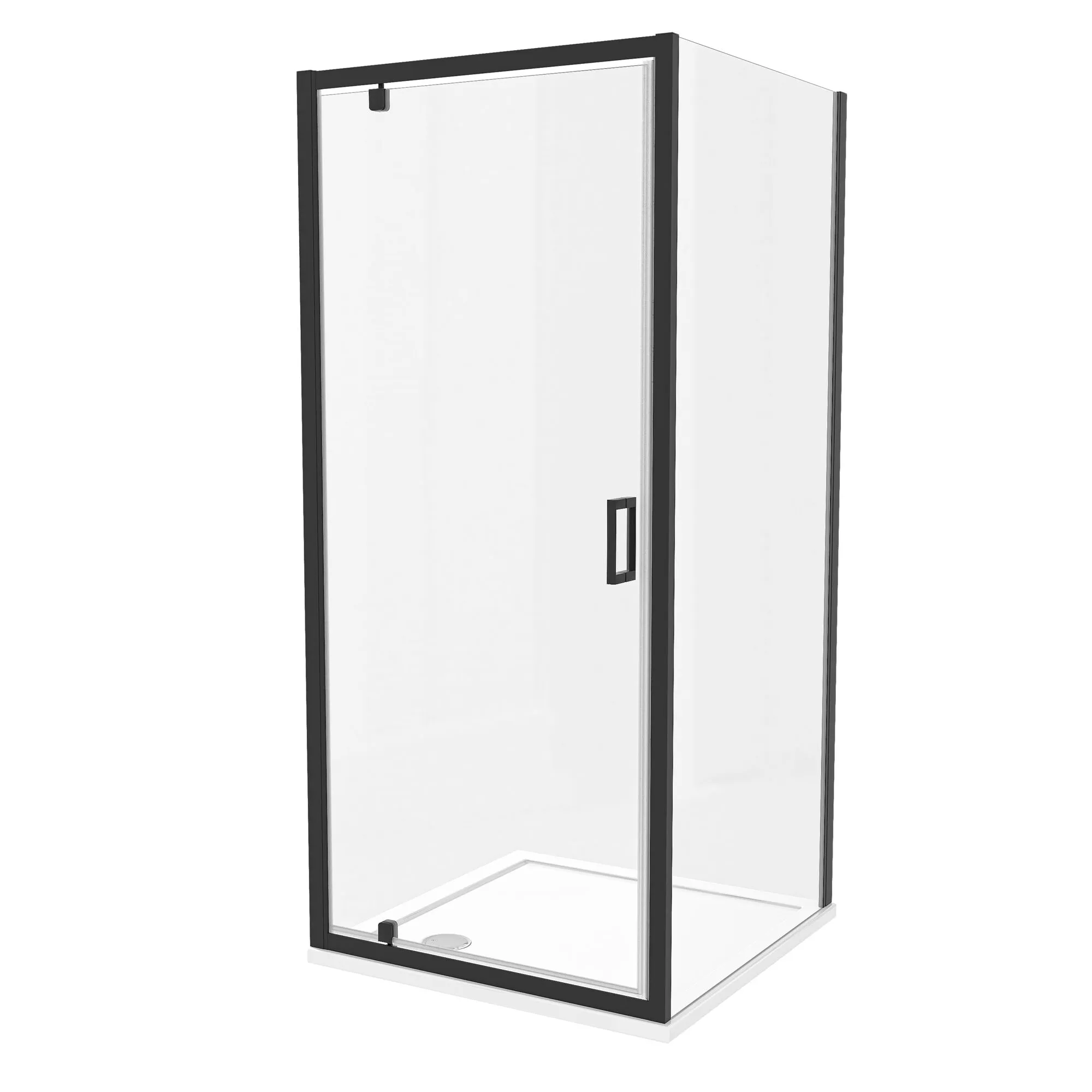 Luca Varess Vidor paroi d'angle avec porte pivotante et paroi latérale fixe 90 x 90 cm verre transparent profil noir mat