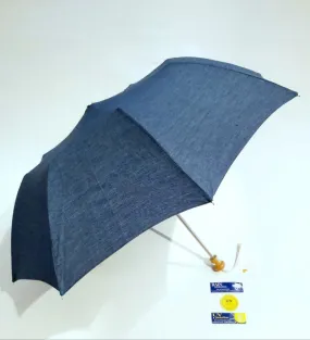 Ombrelle anti uv à 98% pliante en coton bleu Jean's poignée bois - légère & française