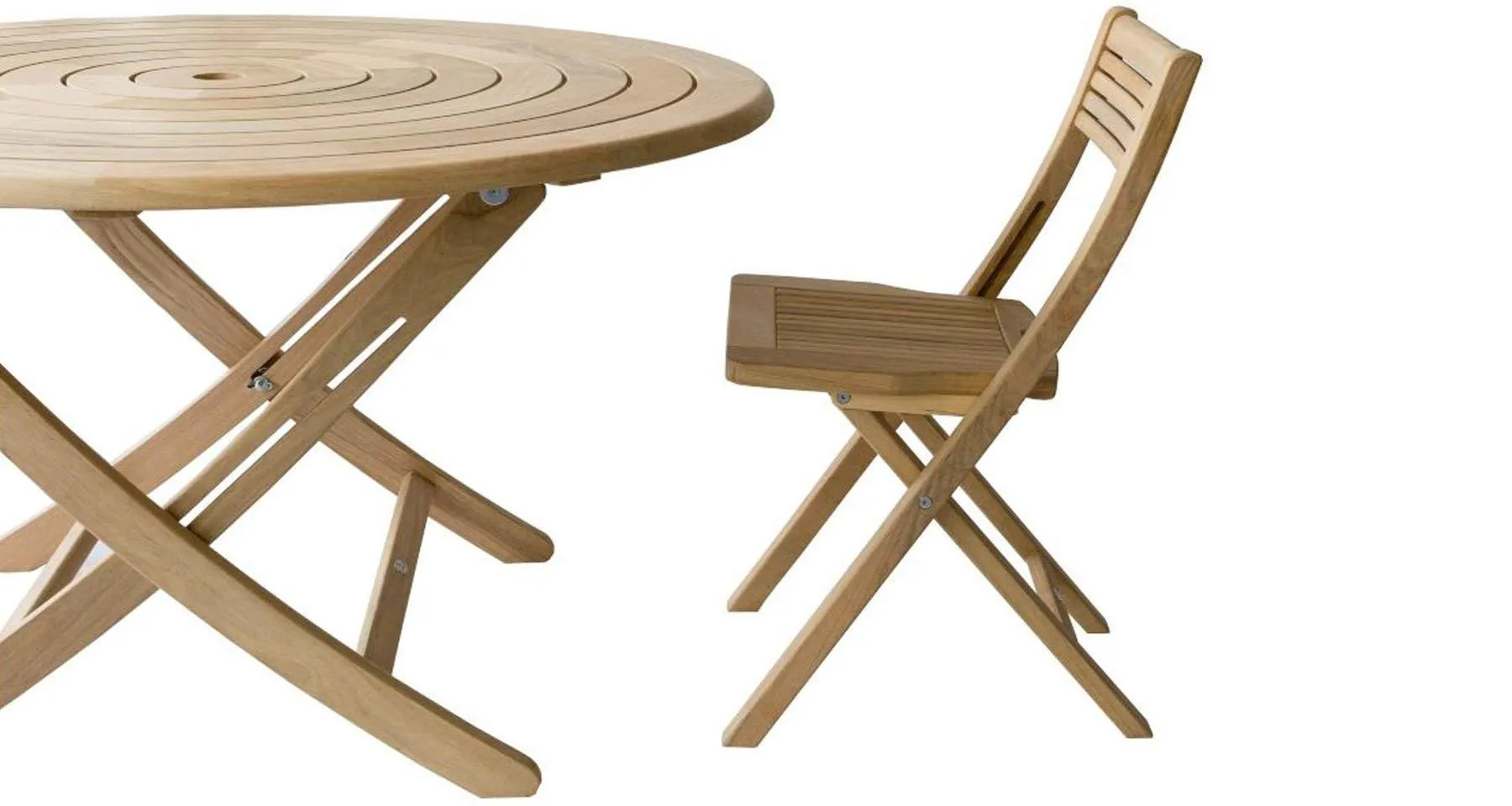 Table de jardin ronde pliante Bengal en chêne massif